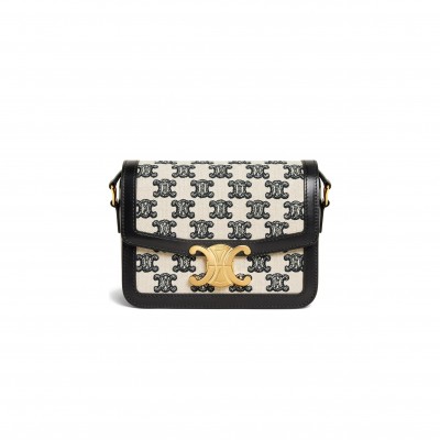 CELINE SMALL CLASSIQUE TRIOMPHE BAG IN FABRIC AND CALFSKIN 188882DBA.38NO (18.5*14*6cm)